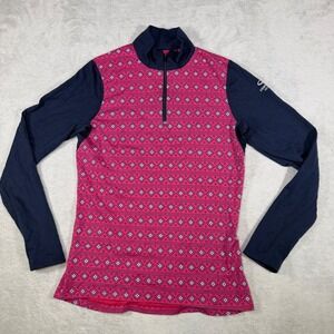 Icebreaker Merino‎ Wool Bodyfit 200 Womens L Quarter Zip Base Layer Pink Nordic